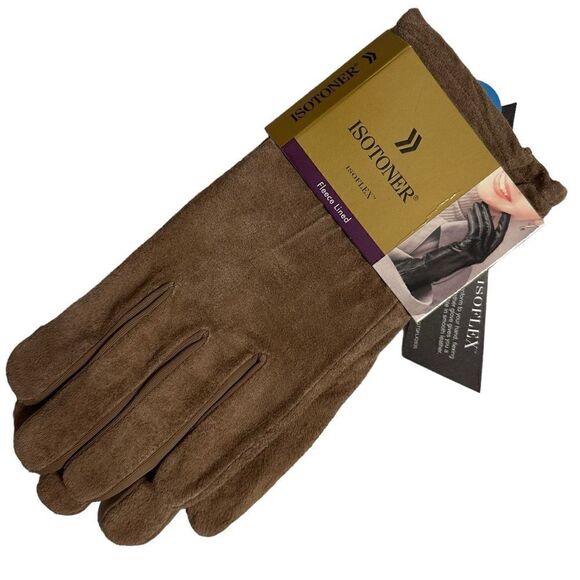 Isotoner Beige Suede Dress Gloves Fleece Lined size S/M NWT - Picture 8 of 9